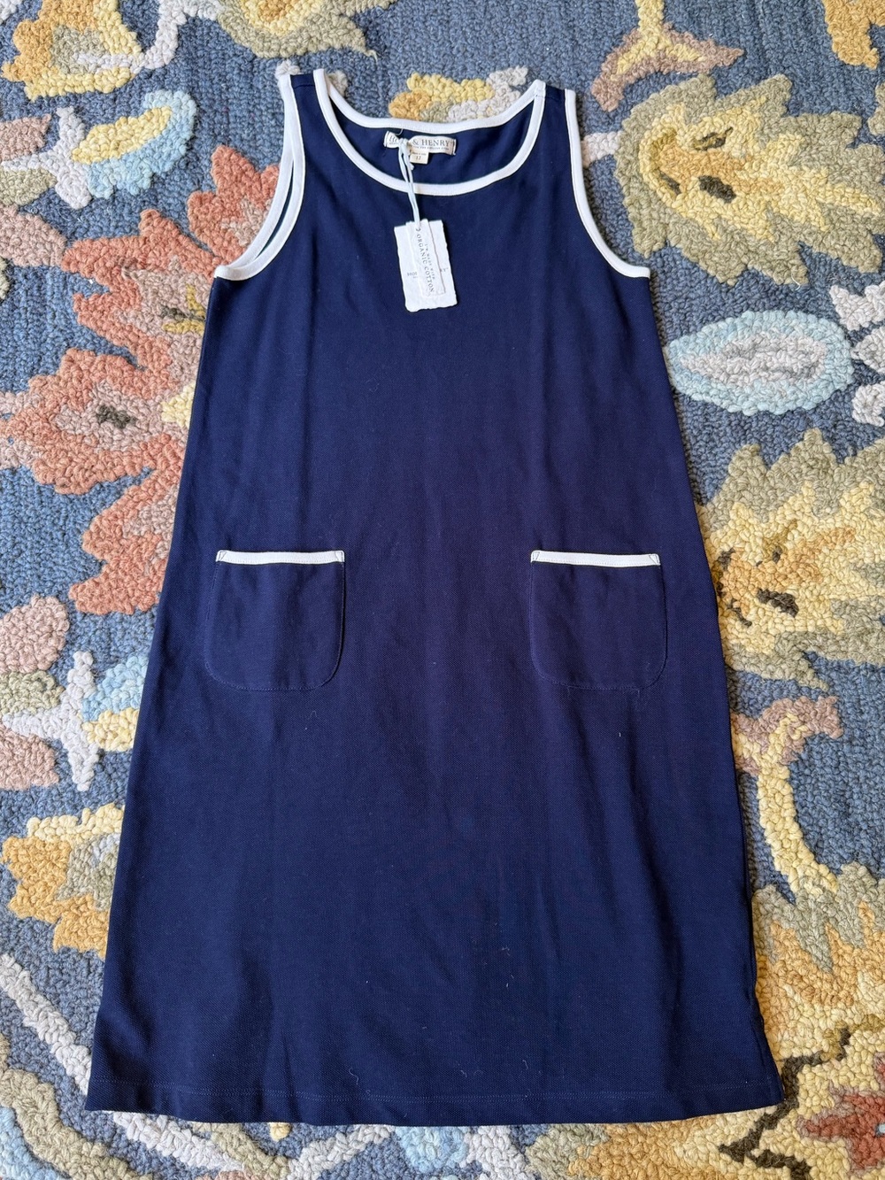 Hope & Henry Navy Pocket Trim Sleeveless Girls' Dress - Classic Coastal SZ 12